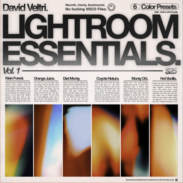 David Veltri - Essentials Vol.1 – Gói Preset 06 Tone Màu Ấm Áp – Hoài Cổ (xmp/acr) A63B22