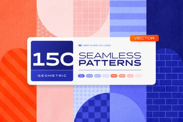 Samolevsky - 150 Geometric Seamless Patterns Collection – Bộ sưu tập 150 mẫu hình học liền mạch (PNG/JPG/PSD/AI/EPS/SVG) T84X73